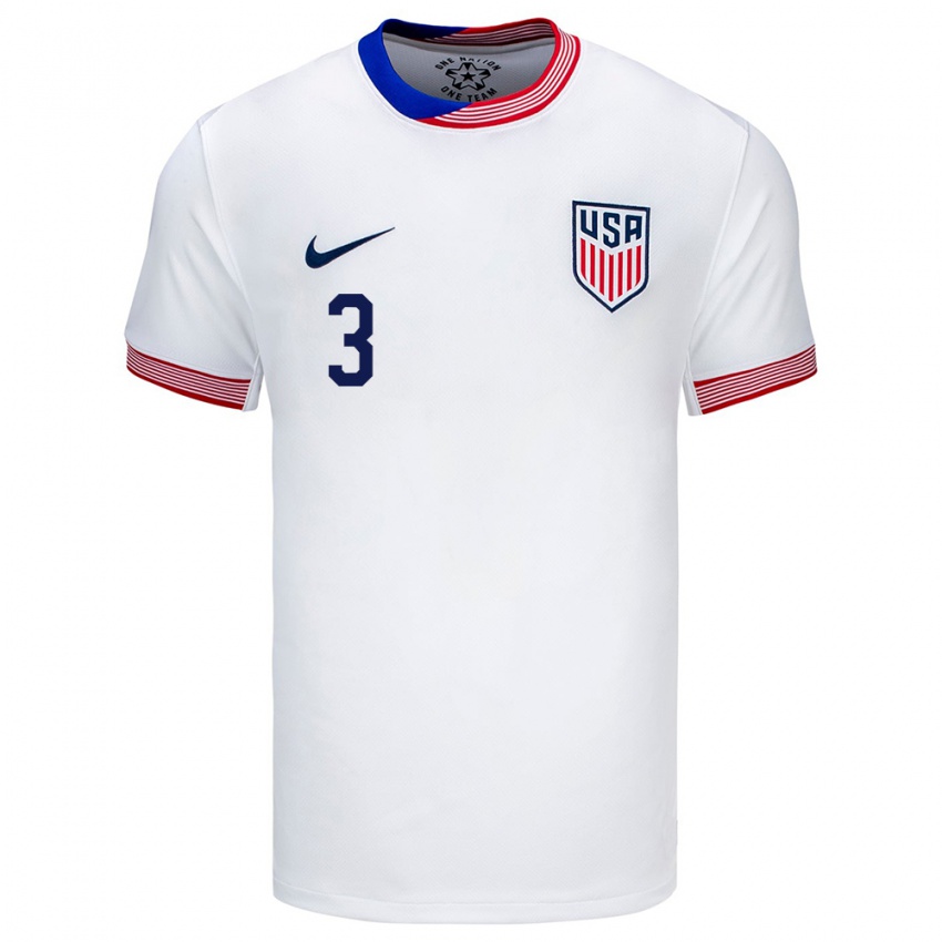 Hombre Camiseta Estados Unidos Justin Che #3 Blanco 1ª Equipación 24-26 La Camisa