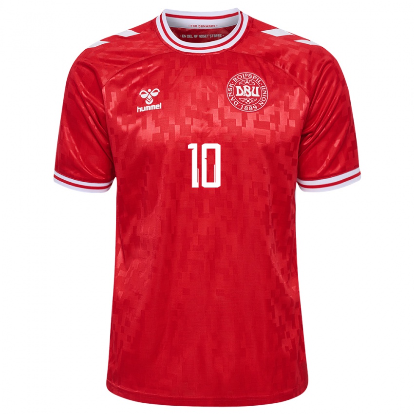 Hombre Camiseta Dinamarca Gustav Christensen #10 Rojo 1ª Equipación 24-26 La Camisa