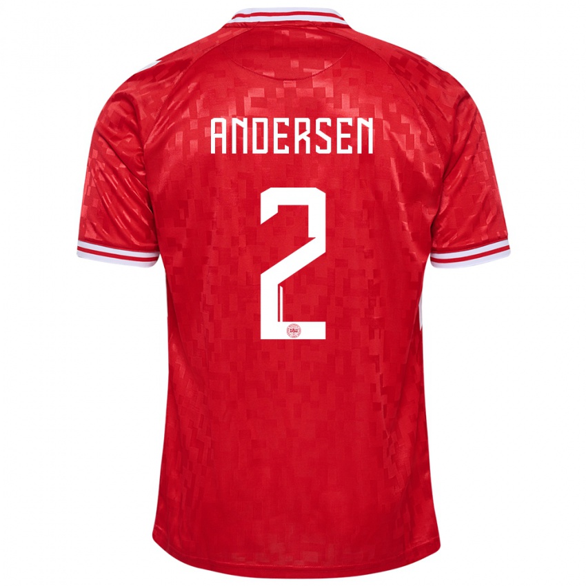 Hombre Camiseta Dinamarca Joachim Andersen #2 Rojo 1ª Equipación 24-26 La Camisa