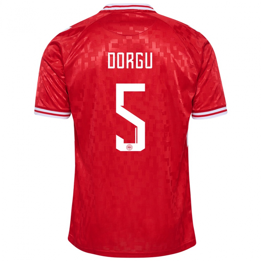 Hombre Camiseta Dinamarca Patrick Dorgu #5 Rojo 1ª Equipación 24-26 La Camisa