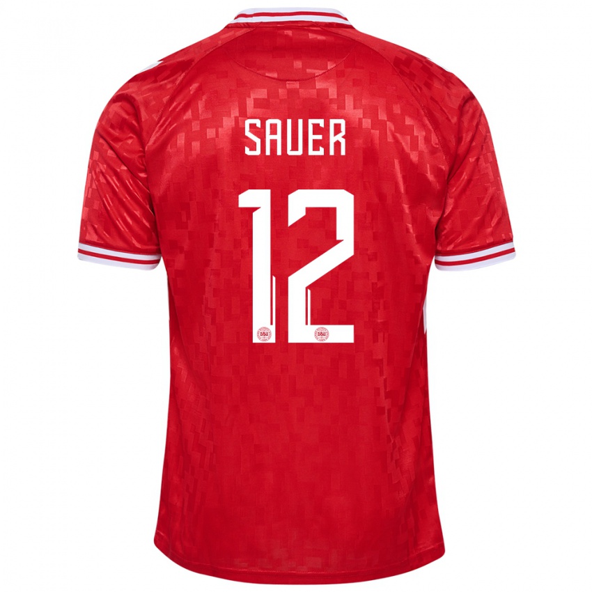 Hombre Camiseta Dinamarca Mathias Sauer #12 Rojo 1ª Equipación 24-26 La Camisa