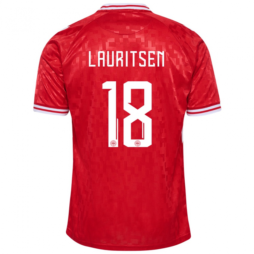 Hombre Camiseta Dinamarca Tobias Lauritsen #18 Rojo 1ª Equipación 24-26 La Camisa