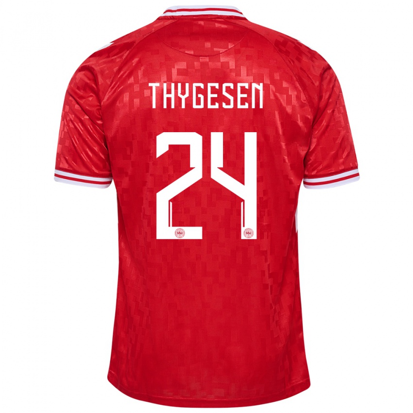 Hombre Camiseta Dinamarca Sarah Thygesen #24 Rojo 1ª Equipación 24-26 La Camisa