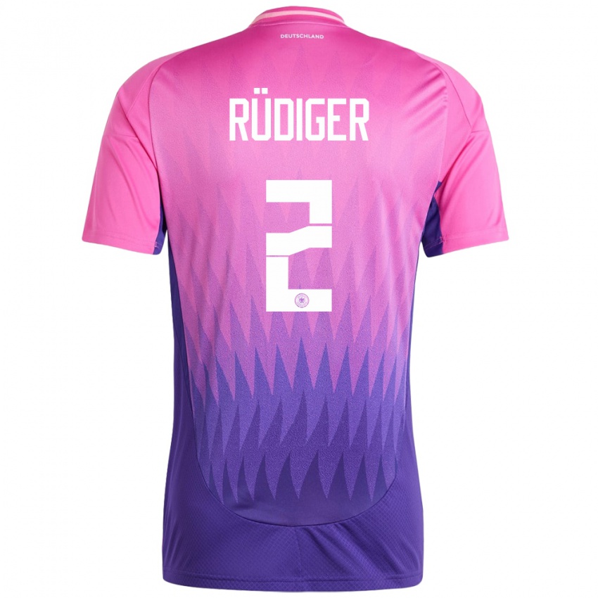 Hombre Camiseta Alemania Antonio Rudiger #2 Rosado Morado 2ª Equipación 24-26 La Camisa