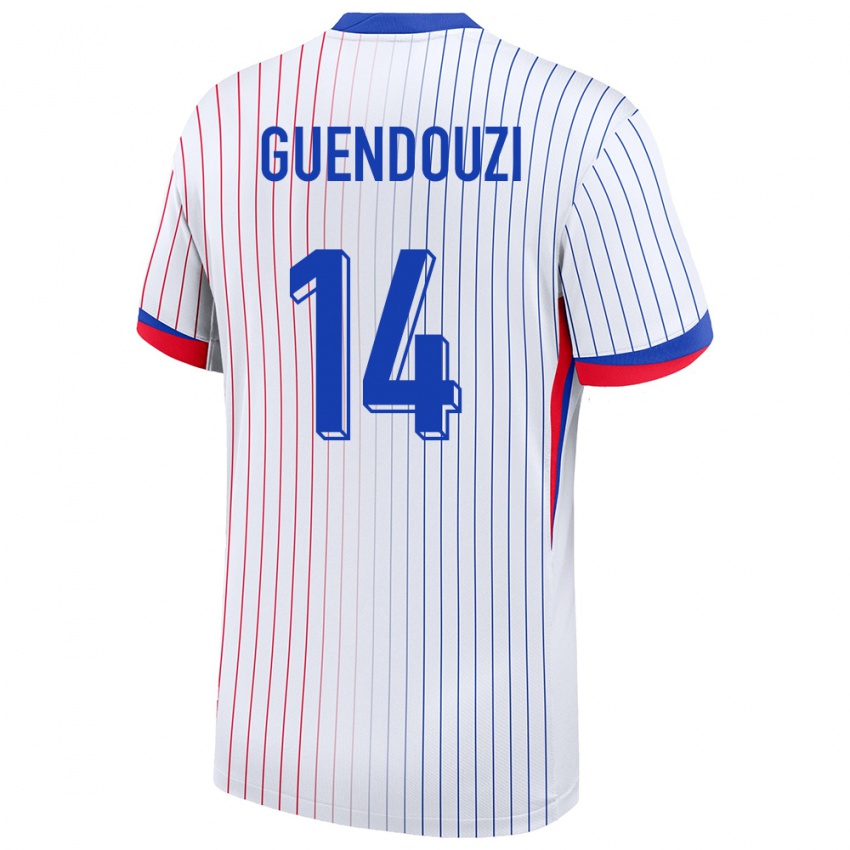 Hombre Camiseta Francia Matteo Guendouzi #14 Blanco 2ª Equipación 24-26 La Camisa
