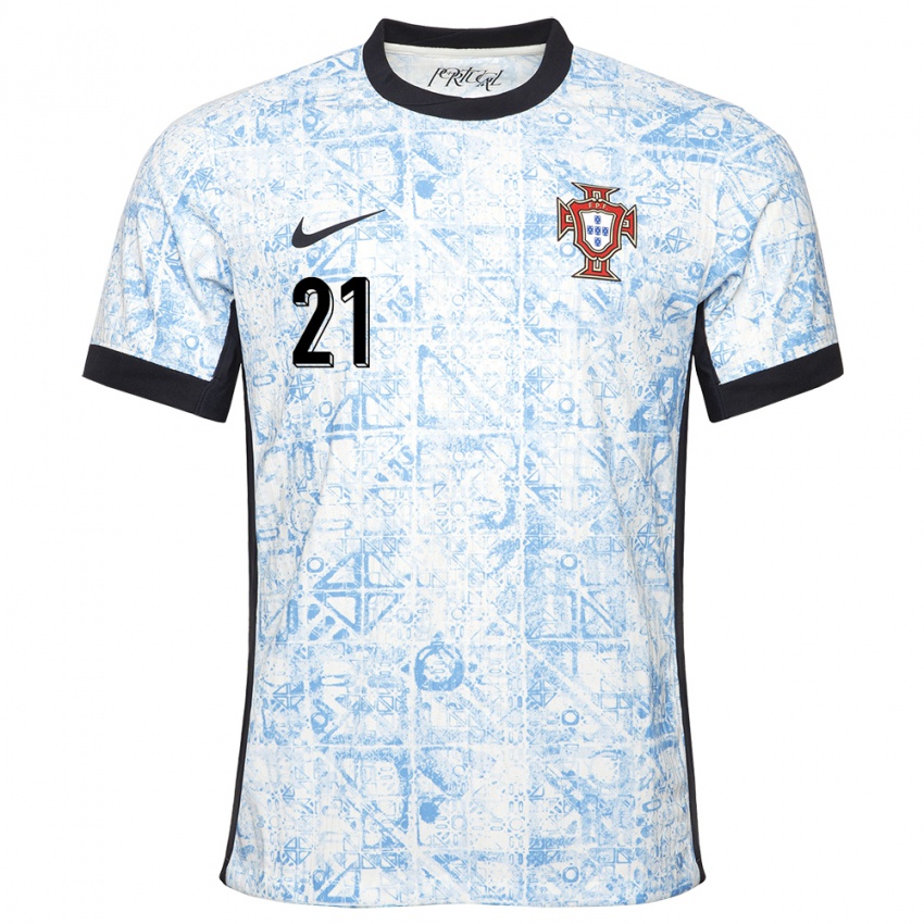 Hombre Camiseta Portugal Fabio Vieira #21 Crema Azul 2ª Equipación 24-26 La Camisa