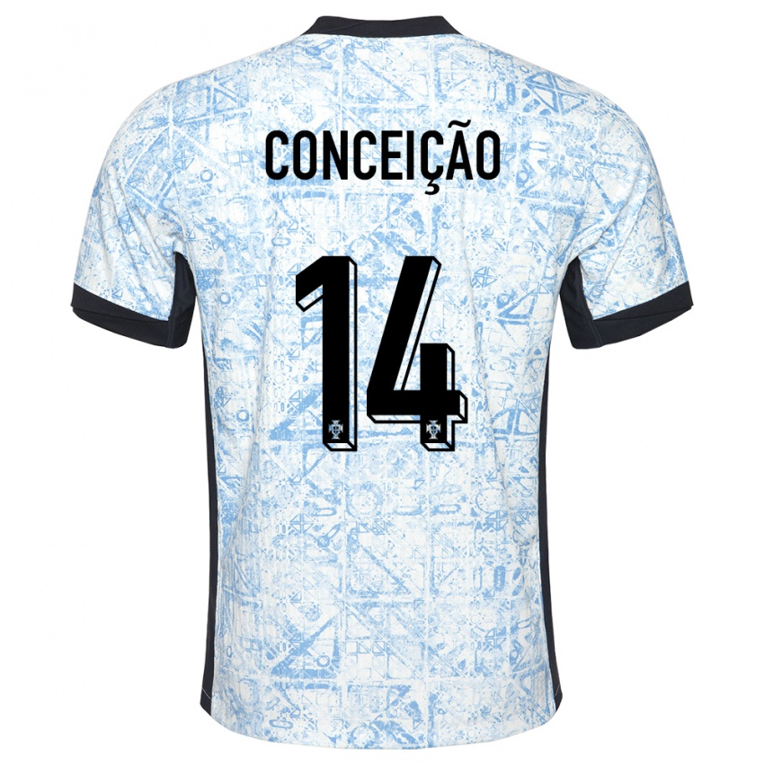 Hombre Camiseta Portugal Rodrigo Conceicao #14 Crema Azul 2ª Equipación 24-26 La Camisa