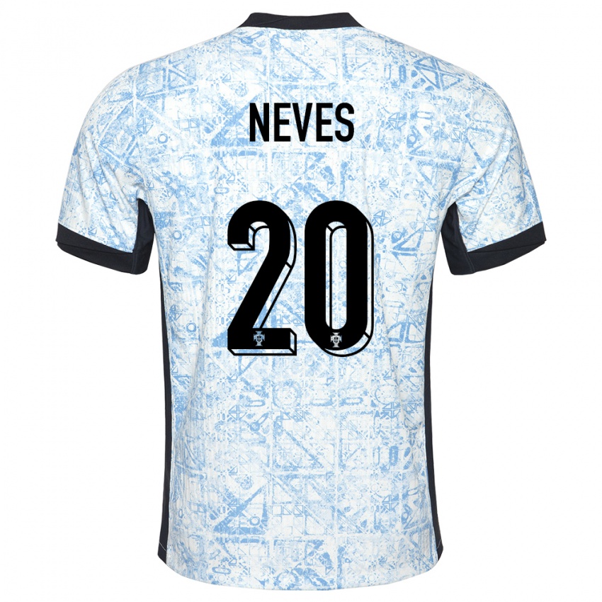 Hombre Camiseta Portugal Joao Neves #20 Crema Azul 2ª Equipación 24-26 La Camisa