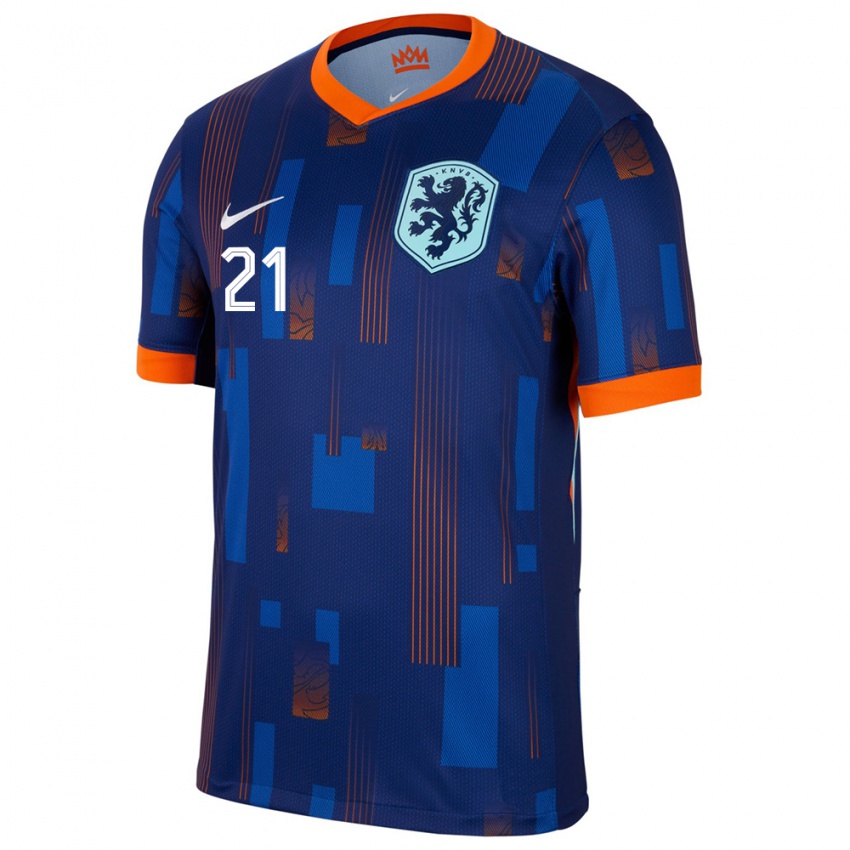 Hombre Camiseta Países Bajos Lineth Beerensteyn #21 Azul 2ª Equipación 24-26 La Camisa