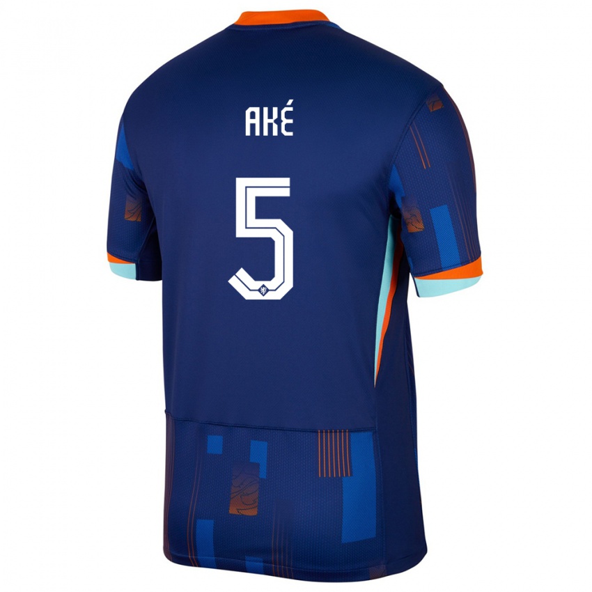 Hombre Camiseta Países Bajos Nathan Ake #5 Azul 2ª Equipación 24-26 La Camisa