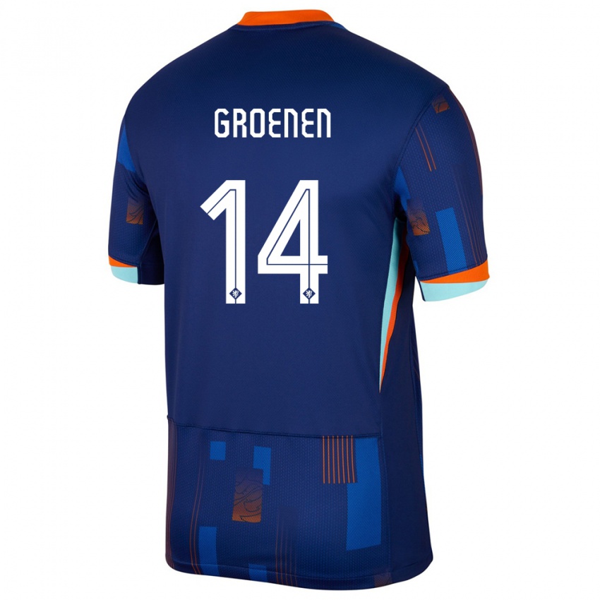 Hombre Camiseta Países Bajos Jackie Groenen #14 Azul 2ª Equipación 24-26 La Camisa