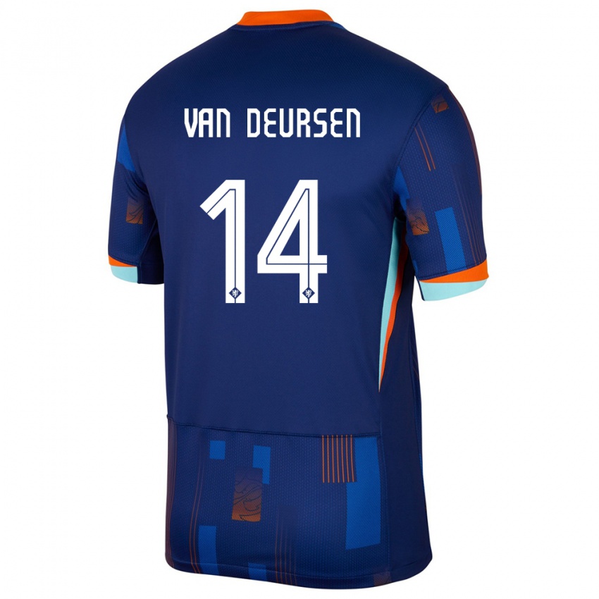 Hombre Camiseta Países Bajos Eva Van Deursen #14 Azul 2ª Equipación 24-26 La Camisa