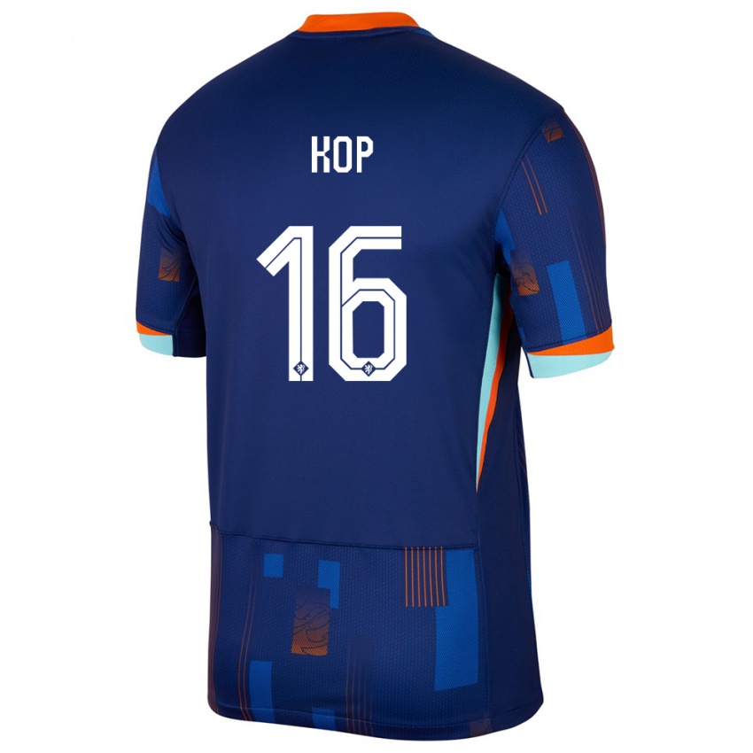 Hombre Camiseta Países Bajos Lize Kop #16 Azul 2ª Equipación 24-26 La Camisa