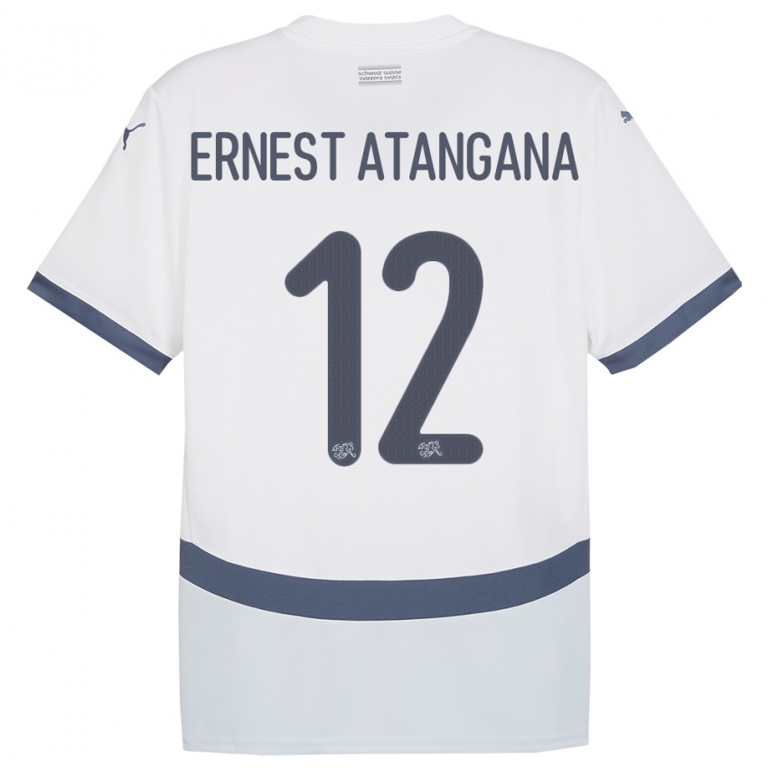 Hombre Camiseta Suiza Brian Ernest Atangana #12 Blanco 2ª Equipación 24-26 La Camisa