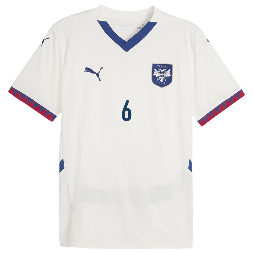 Hombre Camiseta Serbia Srdjan Babic #6 Blanco 2ª Equipación 24-26 La Camisa