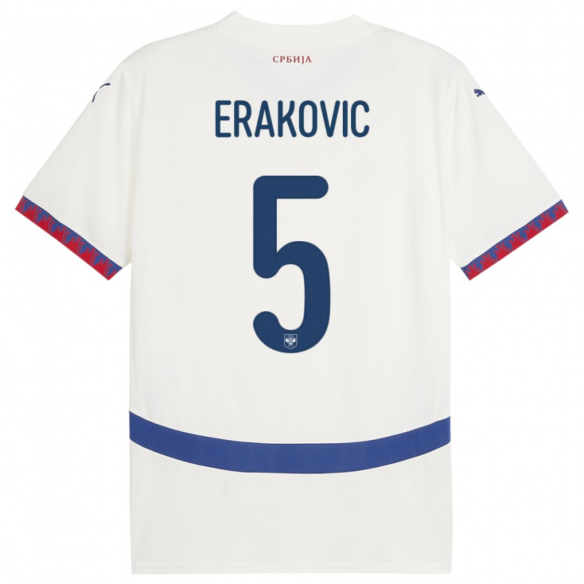 Hombre Camiseta Serbia Strahinja Erakovic #5 Blanco 2ª Equipación 24-26 La Camisa