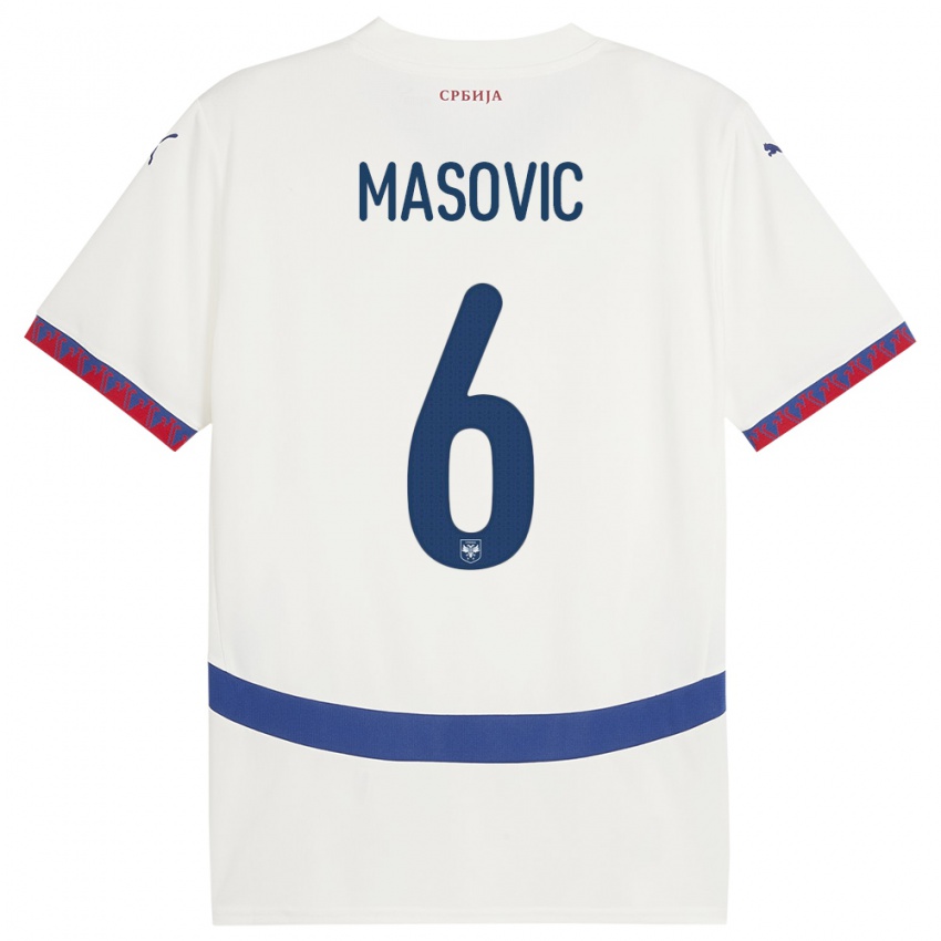 Hombre Camiseta Serbia Erhan Masovic #6 Blanco 2ª Equipación 24-26 La Camisa