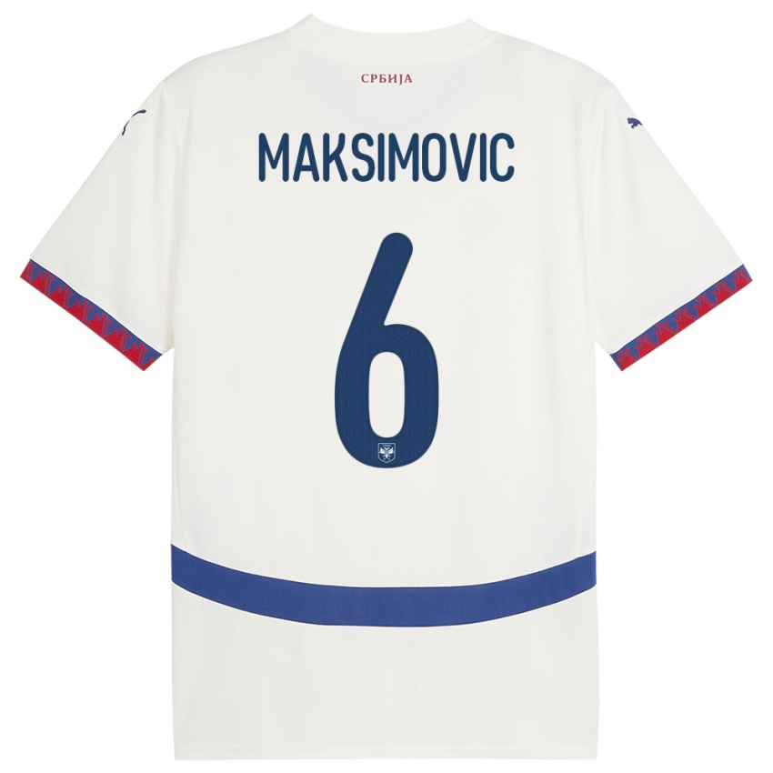 Hombre Camiseta Serbia Nemanja Maksimovic #6 Blanco 2ª Equipación 24-26 La Camisa