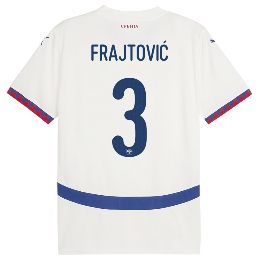 Hombre Camiseta Serbia Andela Frajtovic #3 Blanco 2ª Equipación 24-26 La Camisa