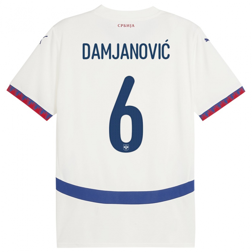 Hombre Camiseta Serbia Nevena Damjanovic #6 Blanco 2ª Equipación 24-26 La Camisa