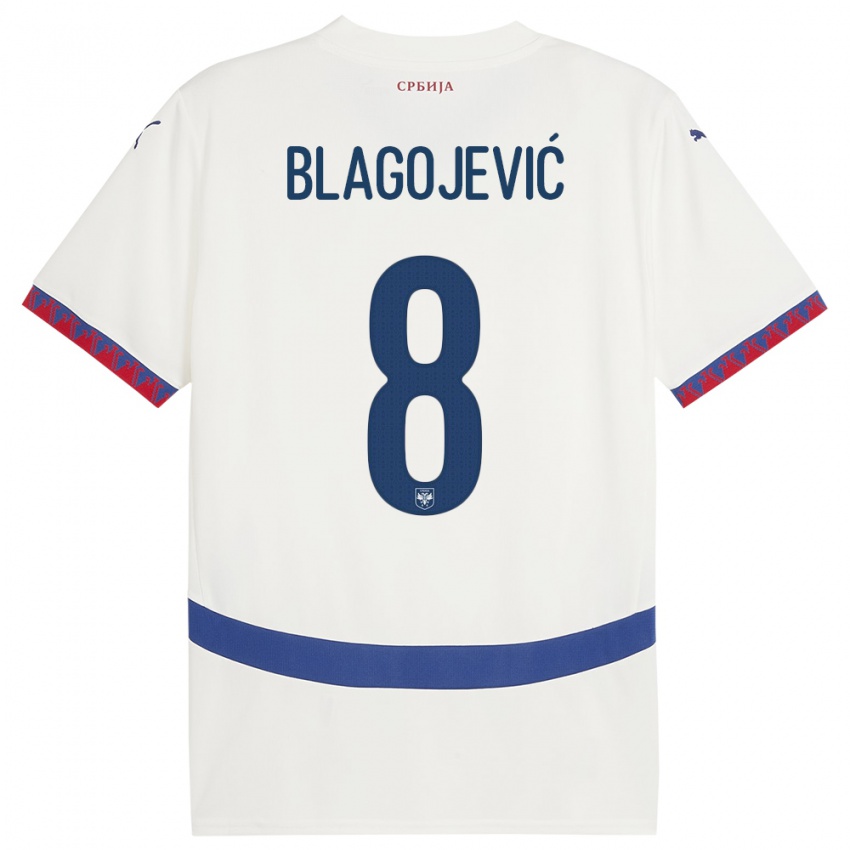Hombre Camiseta Serbia Dina Blagojevic #8 Blanco 2ª Equipación 24-26 La Camisa