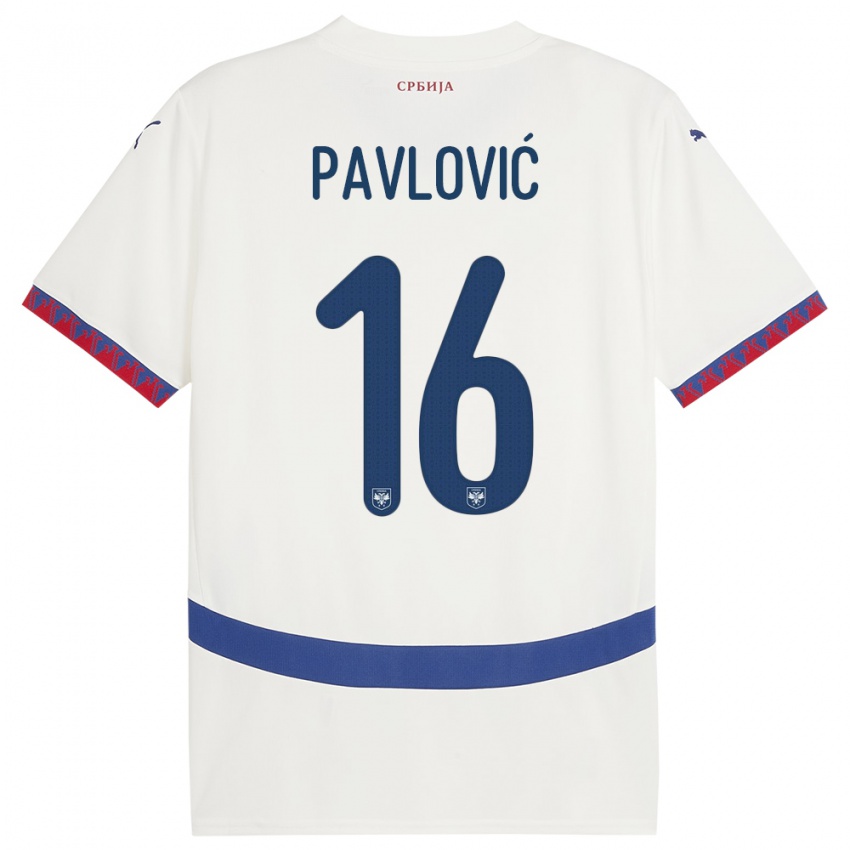 Hombre Camiseta Serbia Sara Pavlovic #16 Blanco 2ª Equipación 24-26 La Camisa
