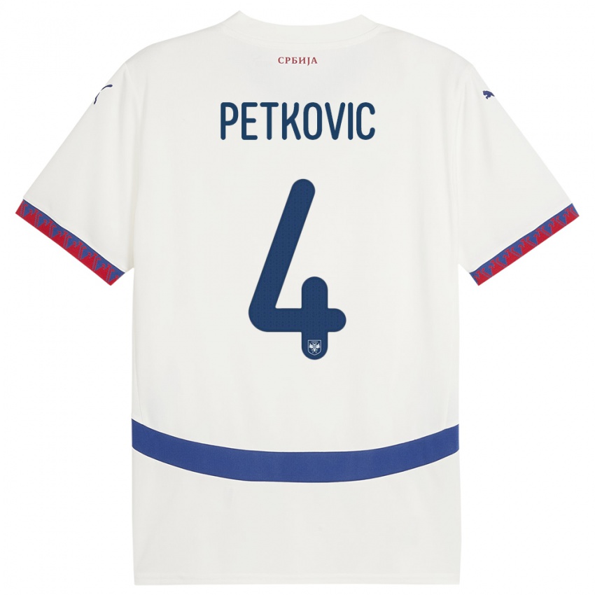 Hombre Camiseta Serbia Nikola Petkovic #4 Blanco 2ª Equipación 24-26 La Camisa