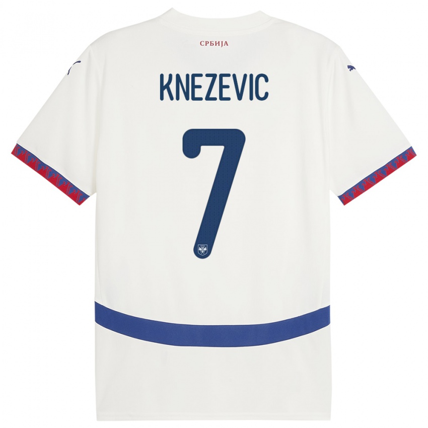 Hombre Camiseta Serbia Nikola Knezevic #7 Blanco 2ª Equipación 24-26 La Camisa