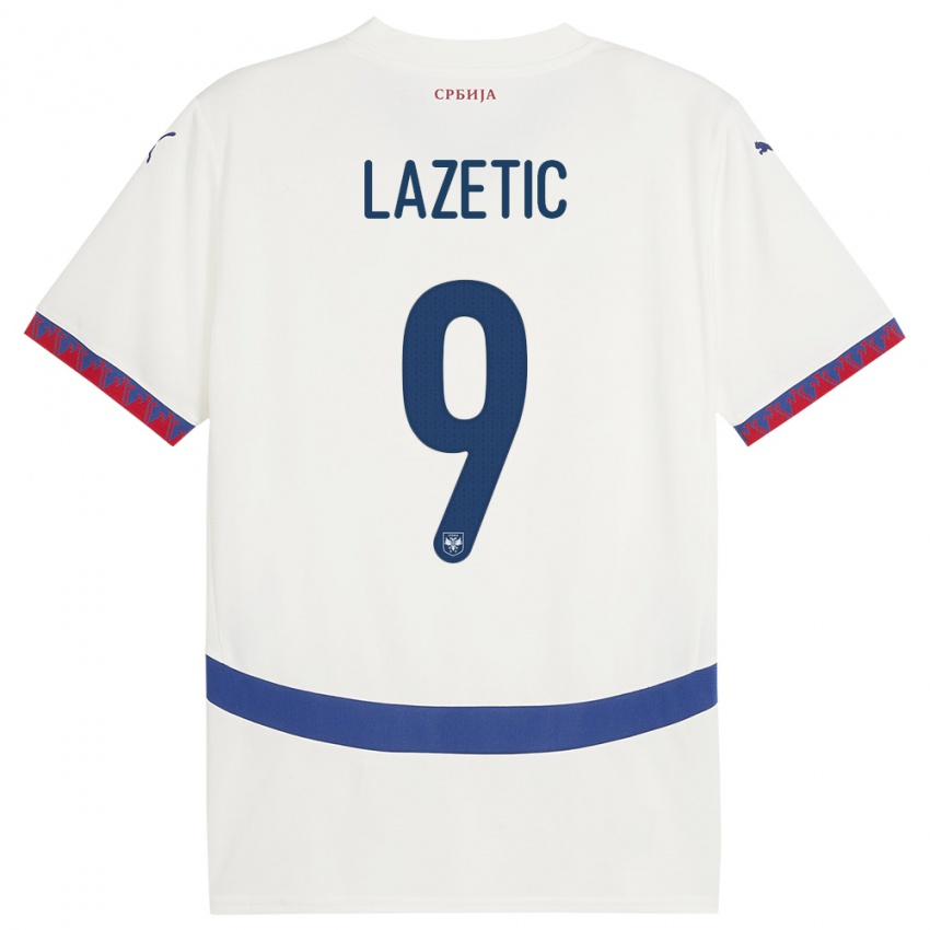 Hombre Camiseta Serbia Marko Lazetic #9 Blanco 2ª Equipación 24-26 La Camisa
