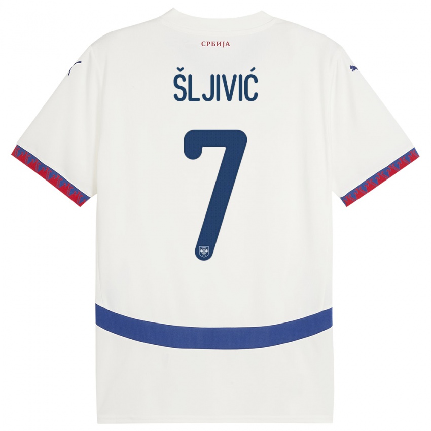 Hombre Camiseta Serbia Jovan Sljivic #7 Blanco 2ª Equipación 24-26 La Camisa