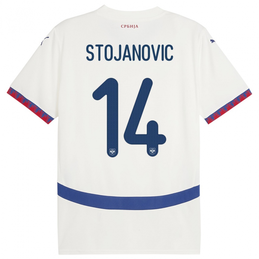 Hombre Camiseta Serbia Matija Stojanovic #14 Blanco 2ª Equipación 24-26 La Camisa