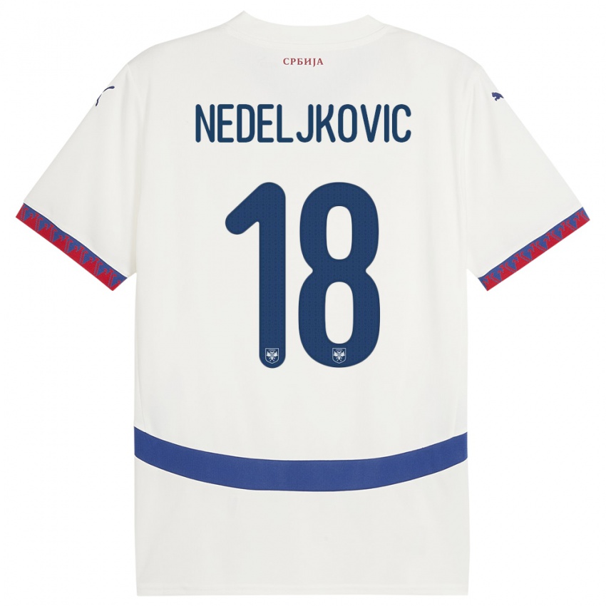 Hombre Camiseta Serbia Kosta Nedeljkovic #18 Blanco 2ª Equipación 24-26 La Camisa