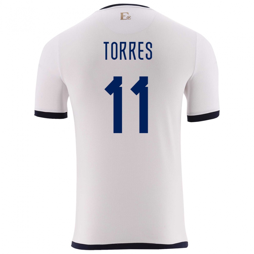 Hombre Camiseta Ecuador Ambar Torres #11 Blanco 2ª Equipación 24-26 La Camisa