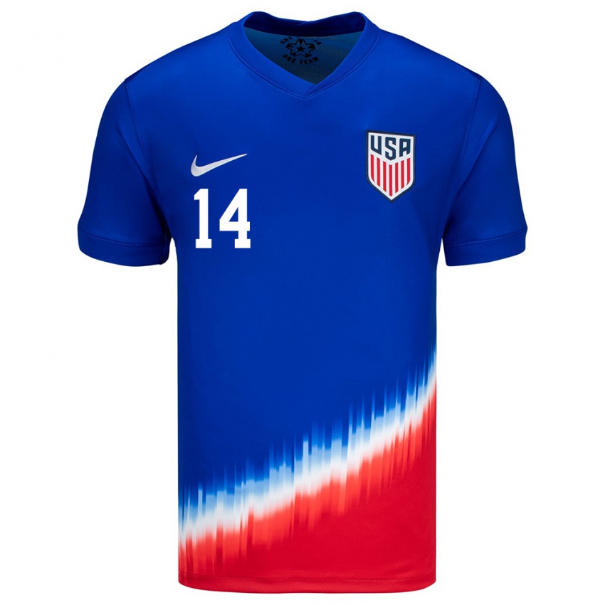 Hombre Camiseta Estados Unidos Christian Diaz #14 Azul 2ª Equipación 24-26 La Camisa