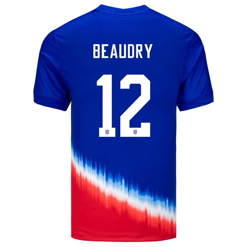 Hombre Camiseta Estados Unidos Adam Beaudry #12 Azul 2ª Equipación 24-26 La Camisa