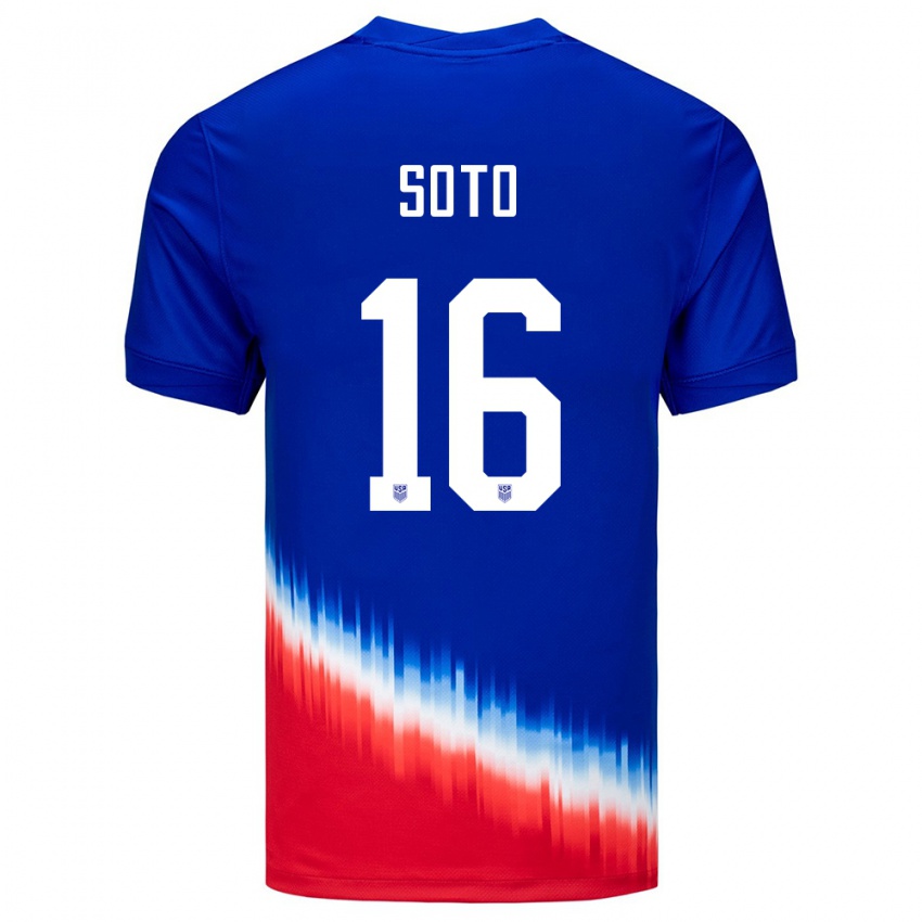 Hombre Camiseta Estados Unidos Ezekiel Soto #16 Azul 2ª Equipación 24-26 La Camisa