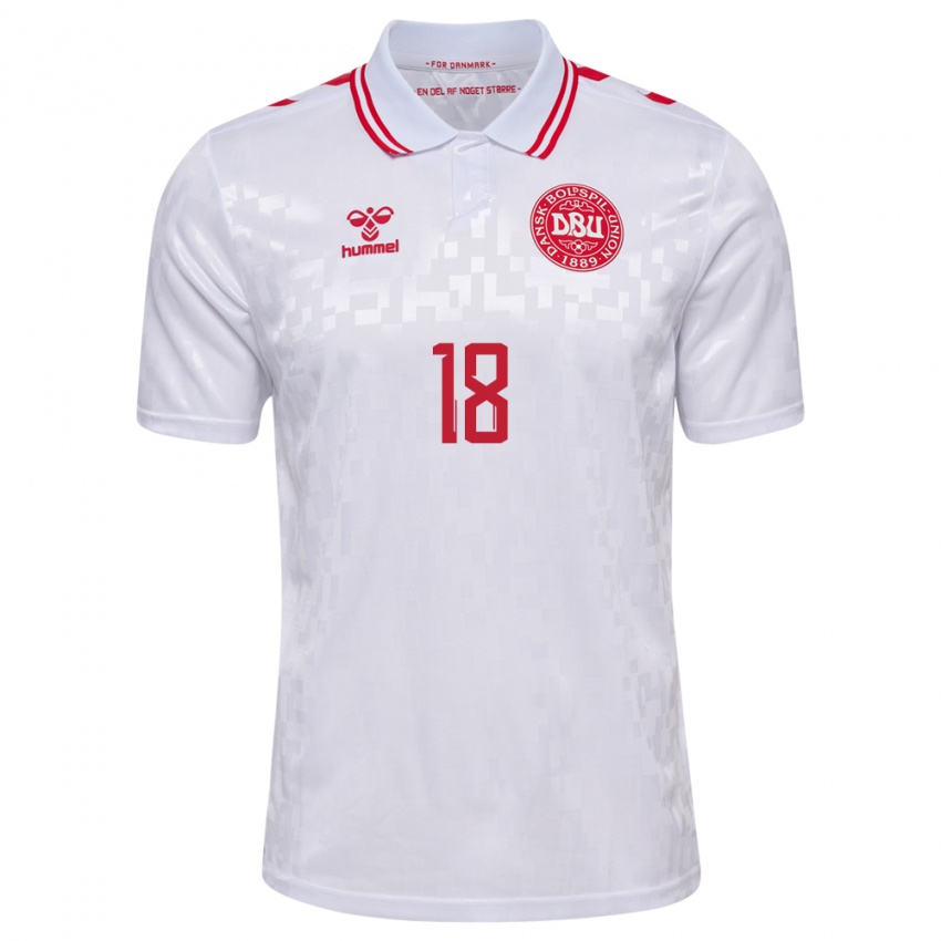 Hombre Camiseta Dinamarca Sofus Johannesen #18 Blanco 2ª Equipación 24-26 La Camisa