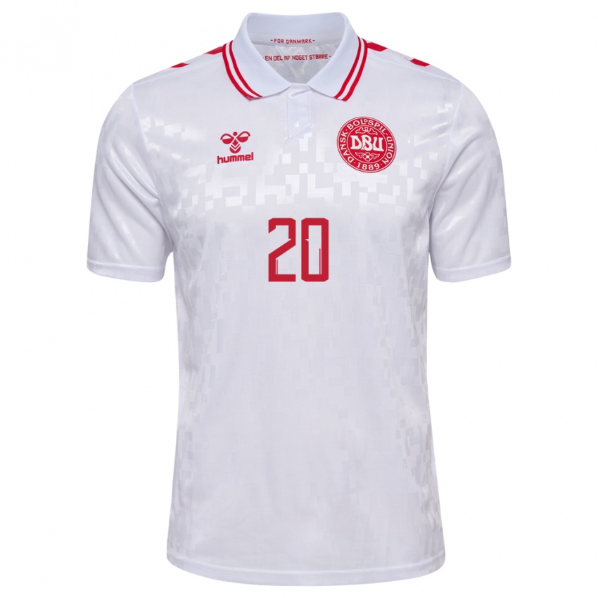 Hombre Camiseta Dinamarca Yussuf Poulsen #20 Blanco 2ª Equipación 24-26 La Camisa