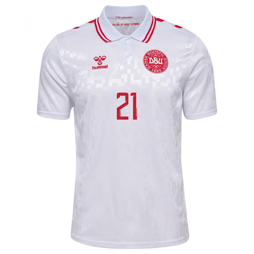 Hombre Camiseta Dinamarca Jonas Jensen-Abbew #21 Blanco 2ª Equipación 24-26 La Camisa