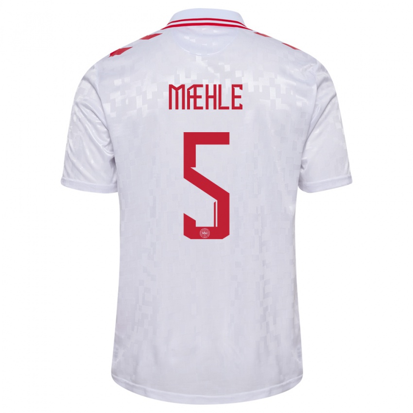 Hombre Camiseta Dinamarca Joakim Maehle #5 Blanco 2ª Equipación 24-26 La Camisa