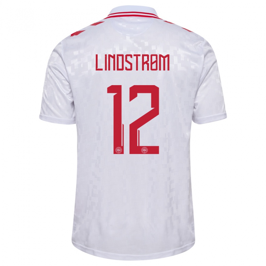 Hombre Camiseta Dinamarca Jesper Lindstrom #12 Blanco 2ª Equipación 24-26 La Camisa