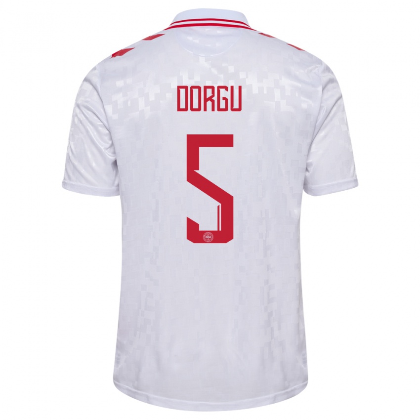 Hombre Camiseta Dinamarca Patrick Dorgu #5 Blanco 2ª Equipación 24-26 La Camisa