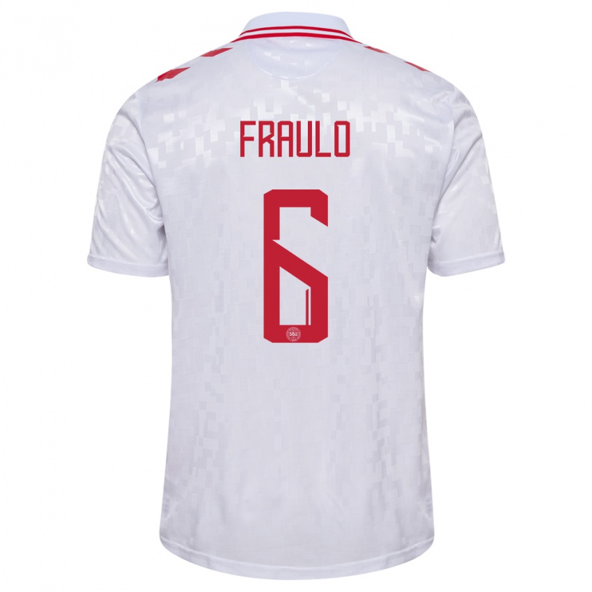 Hombre Camiseta Dinamarca Oscar Fraulo #6 Blanco 2ª Equipación 24-26 La Camisa