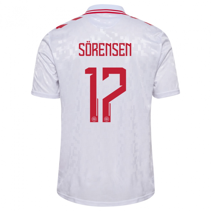 Hombre Camiseta Dinamarca Oliver Sörensen #17 Blanco 2ª Equipación 24-26 La Camisa