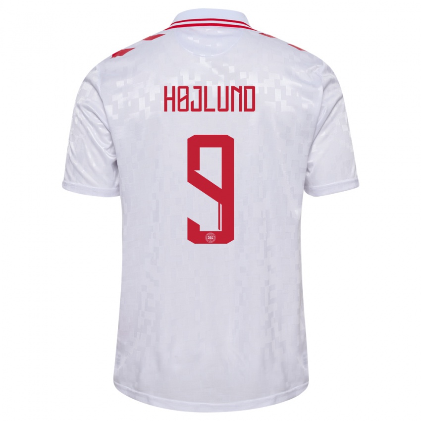 Hombre Camiseta Dinamarca Emil Højlund #9 Blanco 2ª Equipación 24-26 La Camisa