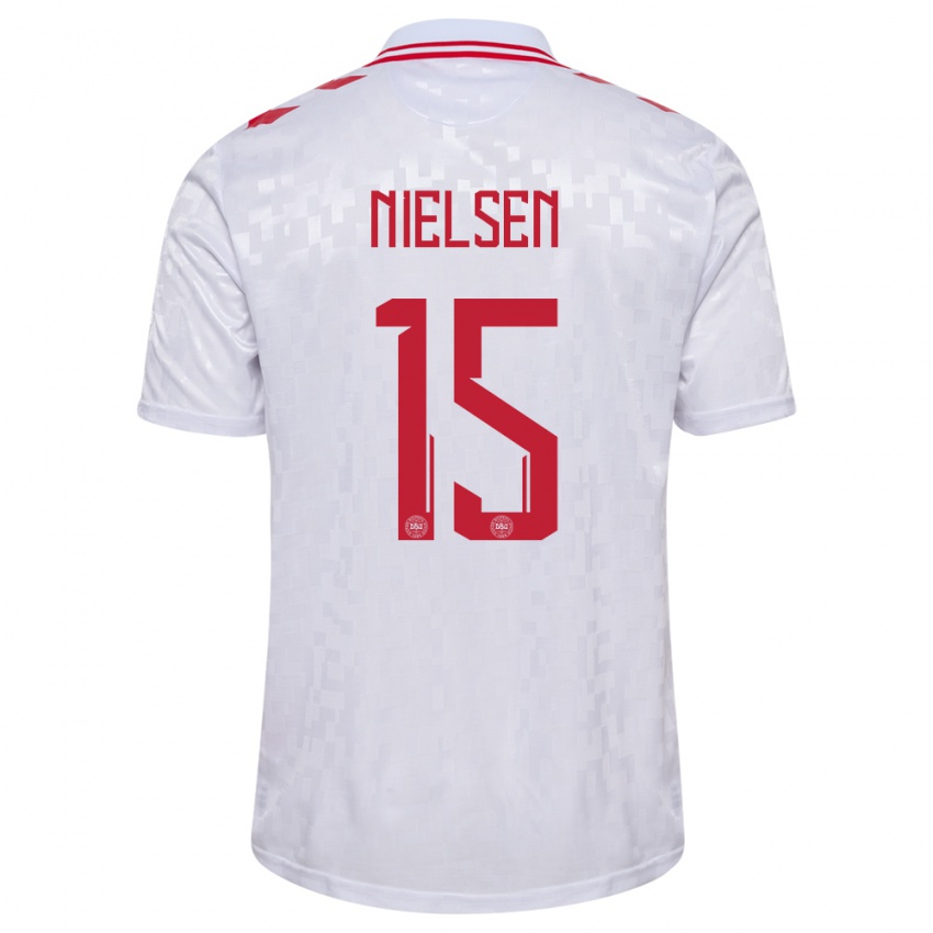 Hombre Camiseta Dinamarca Villads Nielsen #15 Blanco 2ª Equipación 24-26 La Camisa