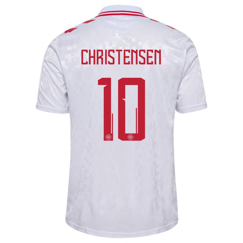Hombre Camiseta Dinamarca Gustav Christensen #10 Blanco 2ª Equipación 24-26 La Camisa