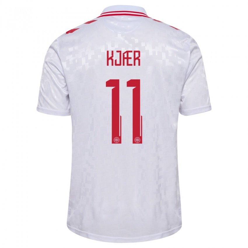 Hombre Camiseta Dinamarca Jeppe Kjær #11 Blanco 2ª Equipación 24-26 La Camisa