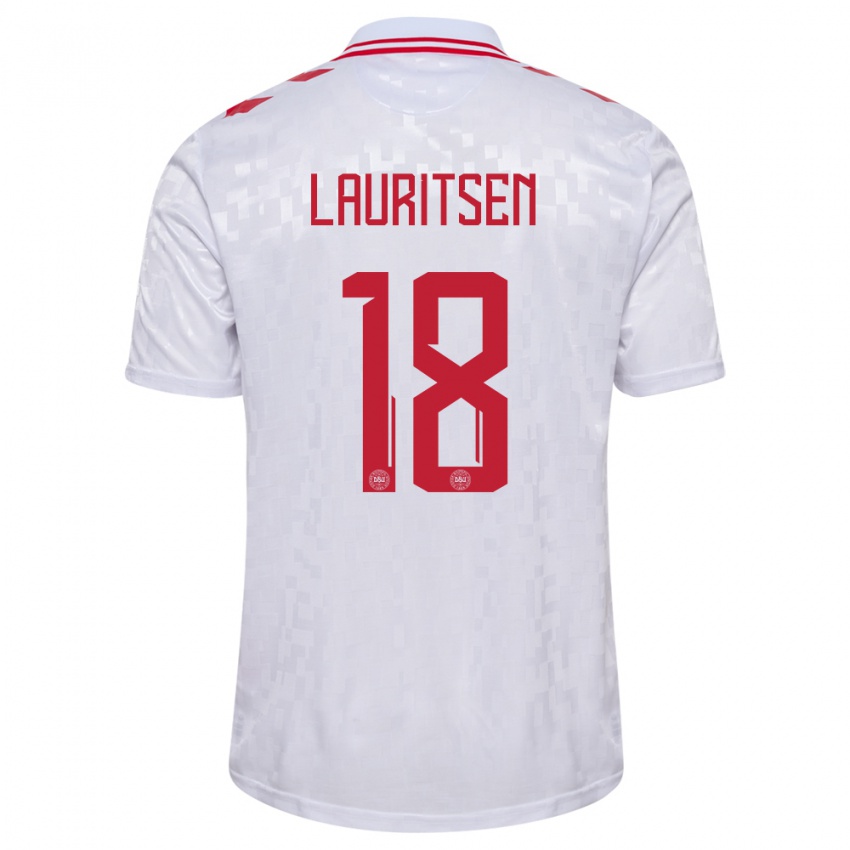 Hombre Camiseta Dinamarca Tobias Lauritsen #18 Blanco 2ª Equipación 24-26 La Camisa