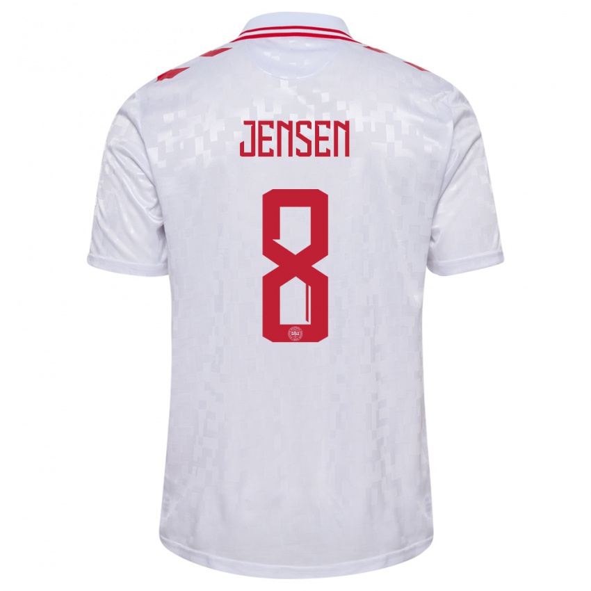 Hombre Camiseta Dinamarca Tobias Lund Jensen #8 Blanco 2ª Equipación 24-26 La Camisa